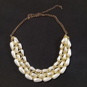 Three Strand Teardrop Pearl Necklace Gold Tone Adjustable 16–21 Inch